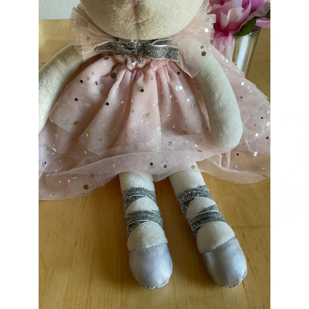 Stephen Joseph Pink Ballerina Bunny Plush Stuffed Animal Doll‎ Silver Sequins